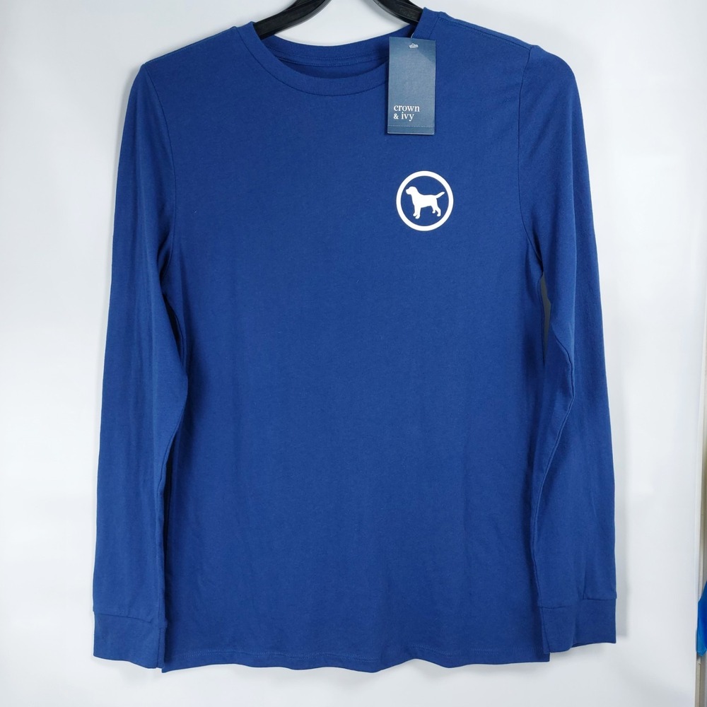 Crown & Ivy Graphic Tee Labrador Dog Long Sleeve Size Youth XL Blue New